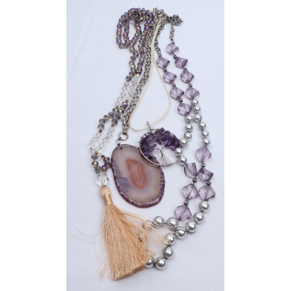 Wearable Fashion Jewelry Lot (8) Boho Purple Silver Layering Necklaces Earrings - Picture 4 of 7